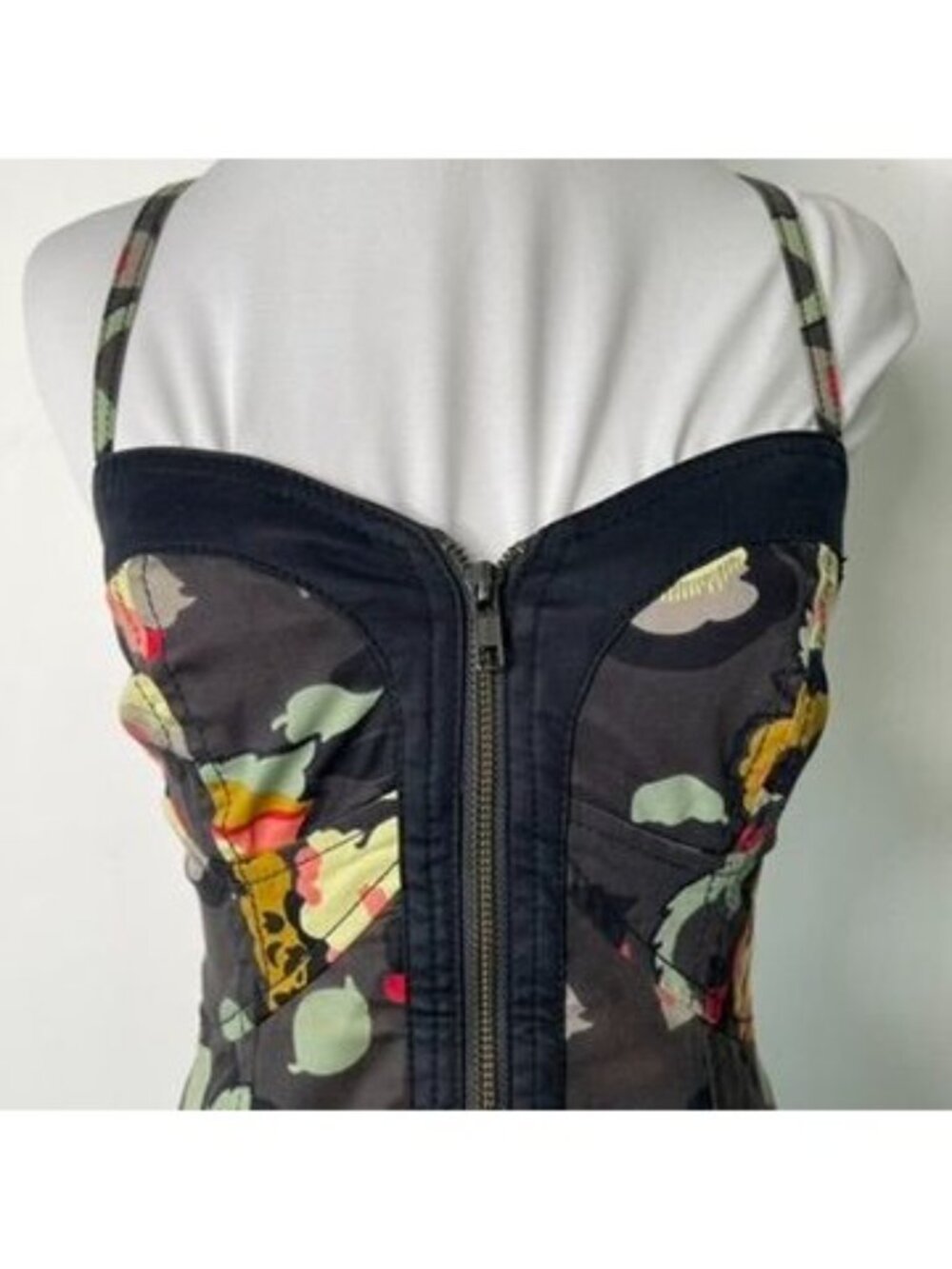 French Connection Floral Bustier Dress Size 6 Zip Front Sweetheart A Line Mini - Picture 2 of 13